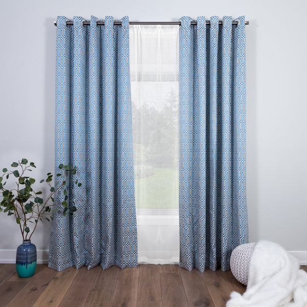 geometric curtains white and blue
