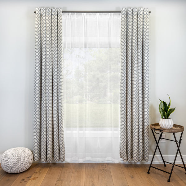 white and grey geometric curtains