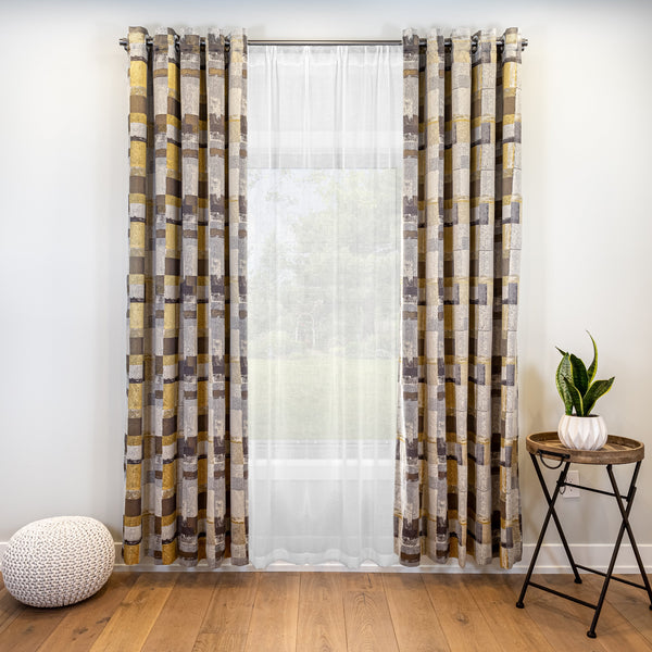 yellow and black curtains