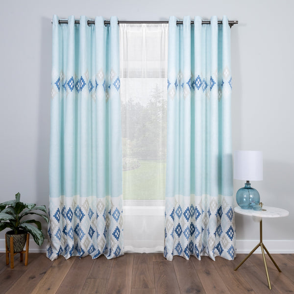 Blue geometric curtains