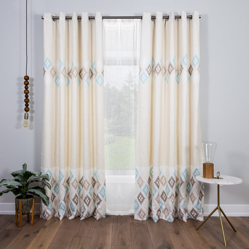 Cream geometric Curtains