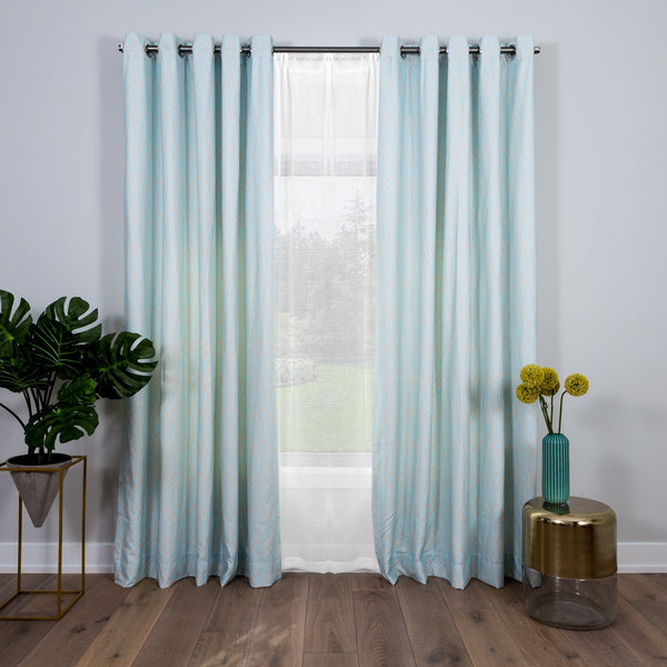 blue and grey geometric curtains