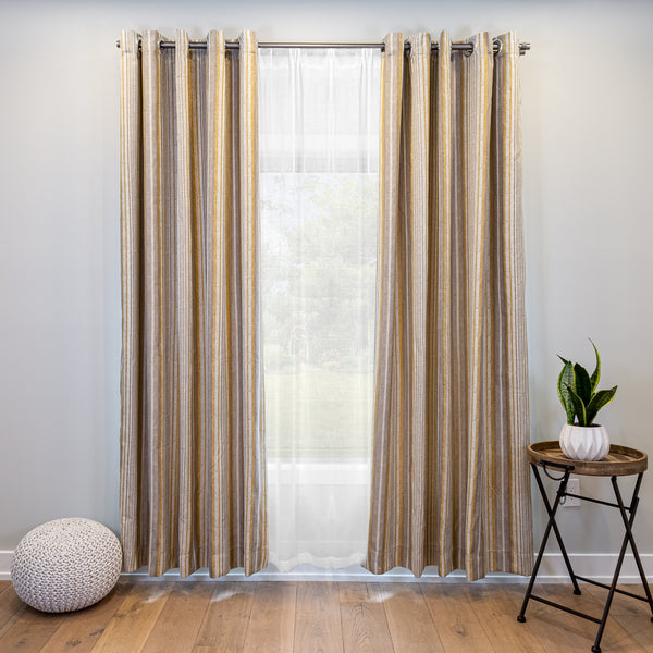 yellow and grey striped curtains