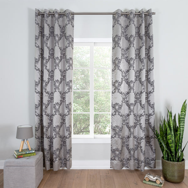 gray damask curtains